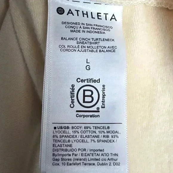 Athleta Womens L Balance Cinch Turtleneck Sweatshirt Chantilly Cream Comfy Layer - Picture 5 of 11